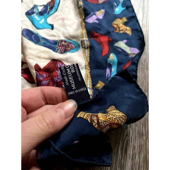 Vintage Silk Scarf Whimsical Boston Art Museum Shoe Print Coquette Soft Glam Red - Picture 7 of 7